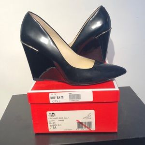 COACH black leather wedgies size 7